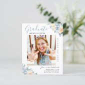 Bekendmaking van het Afstuderen Dusty Blue Floral (Staand voorkant)