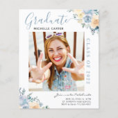 Bekendmaking van het Afstuderen Dusty Blue Floral (Voorkant)