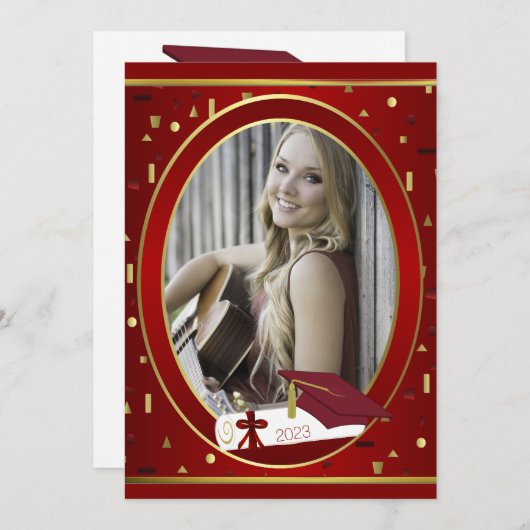 Bekendmaking van het Afstuderen Red and Gold Photo Aankondiging (Voorkant / Achterkant)