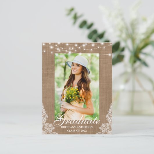 Bekendmaking van het Afstuderen van Burlap Lace Li Briefkaart (Staand voorkant)