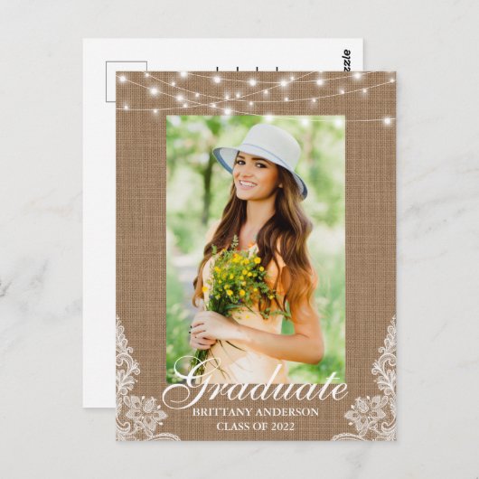 Bekendmaking van het Afstuderen van Burlap Lace Li Briefkaart (Voorkant / Achterkant)