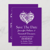 Bekendmaking van het Paarse en witte harthuwelijk Save The Date (Voorkant / Achterkant)