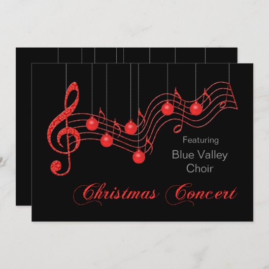 Bekendmaking van het rode kerstconcert kaart (Voorkant / Achterkant)