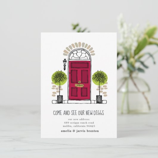 Bekendmaking van Red Dedoor New House Save The Date (Staand voorkant)