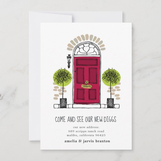 Bekendmaking van Red Dedoor New House Save The Date (Voorkant)