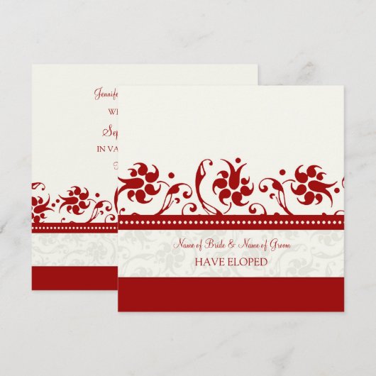 Bekendmaking van Red Floral Elopement-kaarten Aankondiging (Voorkant / Achterkant)