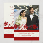 Bekendmaking van Red Floral Photo Elopement-kaarte Aankondiging (Voorkant / Achterkant)
