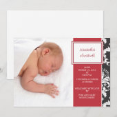 Bekendmaking van Red Ribbon en Damask Birth Aankondiging (Voorkant / Achterkant)