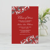 Bekendmaking van Red Silver Swirl Graduation Party Kaart (Staand voorkant)