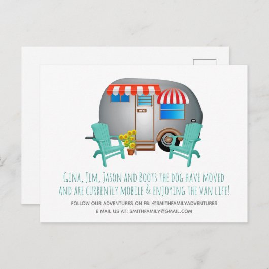 Bekendmaking van Whimsical Camper Moving Aankondigingskaart (Voorkant / Achterkant)