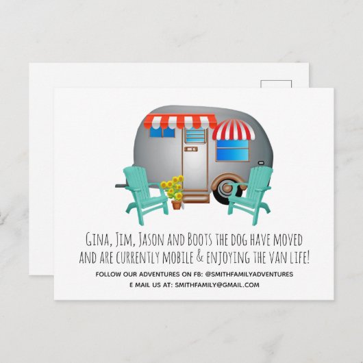 Bekendmaking van Whimsical Camper Moving Aankondigingskaart (Voorkant / Achterkant)