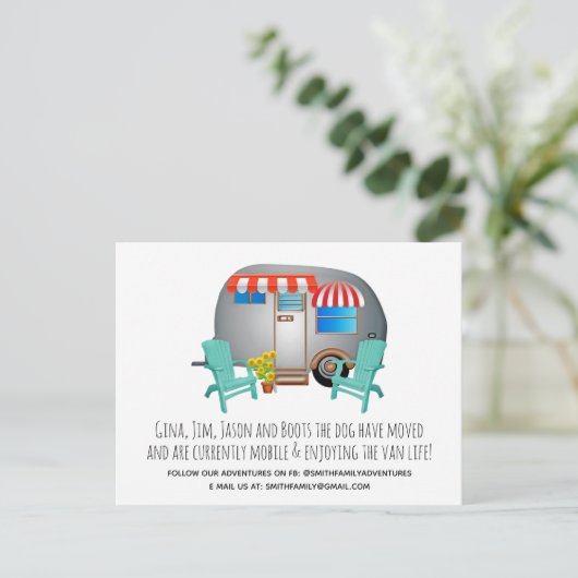 Bekendmaking van Whimsical Camper Moving Aankondigingskaart (Staand voorkant)