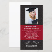 Bekendmaking van zwart en rood Afstuderen Fotokaar (Voorkant / Achterkant)