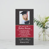 Bekendmaking van zwart en rood Afstuderen Fotokaar (Staand voorkant)