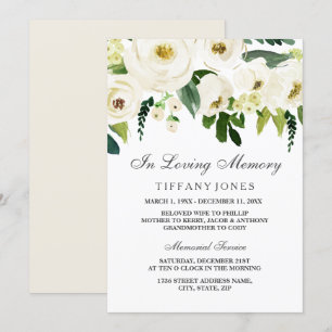 Bekendmaking White Floral Funeral Memorial Service Kaart