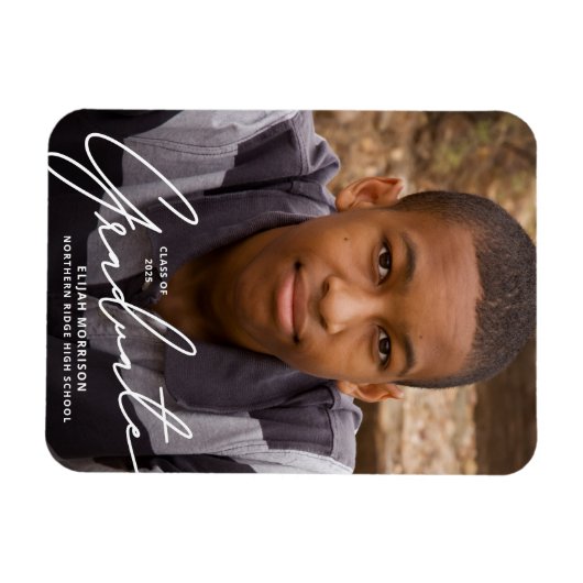 Bekendmaking White Script Overlay Foto Afstuderen  Magneet (Horizontaal)