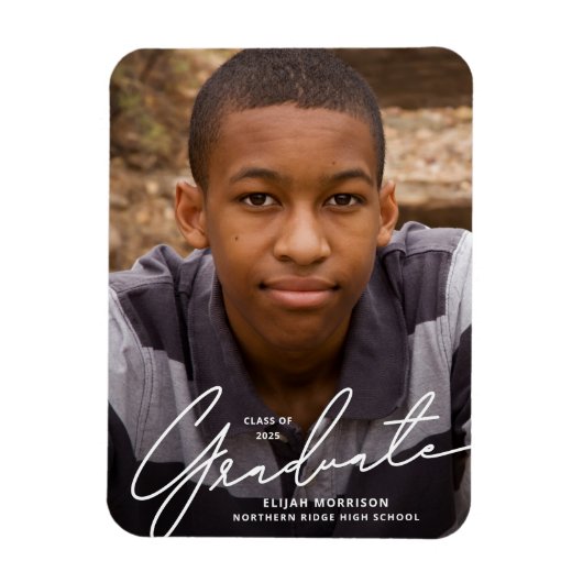 Bekendmaking White Script Overlay Foto Afstuderen  Magneet (Verticaal)