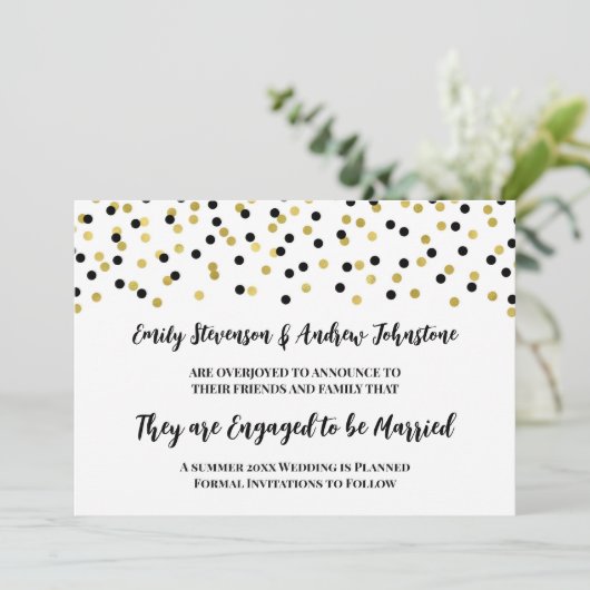 Bekendmaking zwarte goudConfetti Verloving Aankondiging (Staand voorkant)