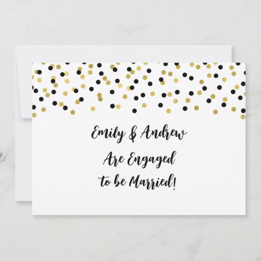 Bekendmaking zwarte goudConfetti Verloving Aankondiging (Achterkant)