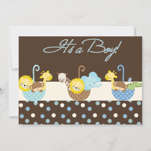 Bekendmakingskaart van Brown Blue Baby Boy Aankondiging (Voorkant)