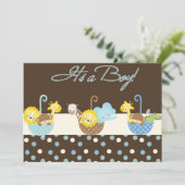 Bekendmakingskaart van Brown Blue Baby Boy Aankondiging (Staand voorkant)