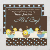 Bekendmakingskaart van Brown Blue Baby Boy Aankondiging (Voorkant / Achterkant)