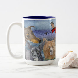 Beker #3 Joanna vliegt over dieren Tweekleurige Koffiemok