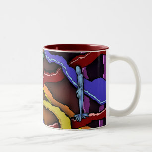 Beker Aanpasbaar Abstract Ontwerp Blauwe Man Tweekleurige Koffiemok