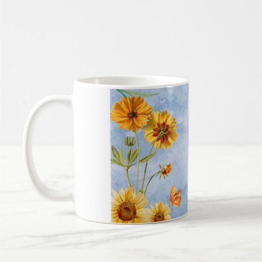 Beker bloemen zonnebloem  koffiemok (Links)
