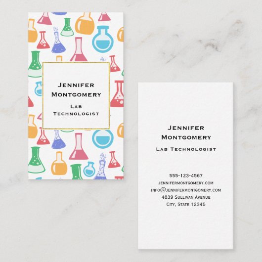 Beker- en Erlenmeyer Fun Science Patroon Visitekaartje (Voorkant / Achterkant)