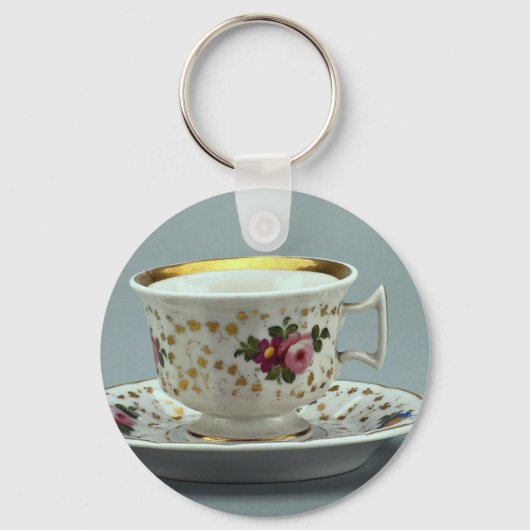 Beker en saucer met kleurrijke design erop. sleutelhanger (Voorkant)