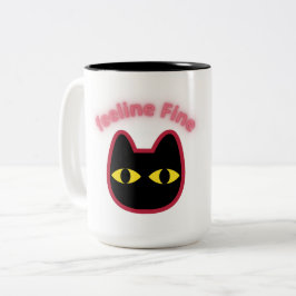 Beker 'feeline Fine' Zwarte Kat Puns Tweekleurige Koffiemok