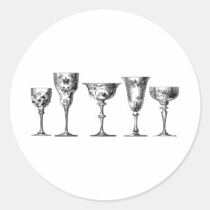 beker glas lijnkunst ronde sticker