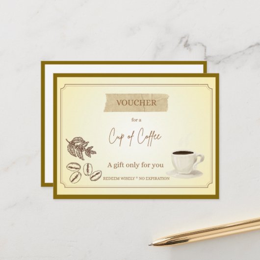 'Beker Koffie' Grappige Cadeau Bon Briefkaart (Voorkant / Achterkant in situ)