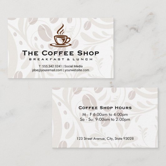 Beker Koffie Stomen Zakelijke Kaart Visitekaartje (Voorkant / Achterkant)
