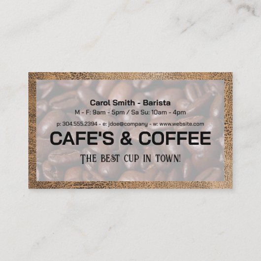 Beker koffiebonen | ponskaart visitekaartje (Achterkant)