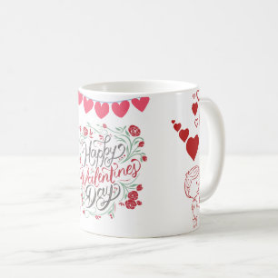 Beker met bloemhart en 'Gelukkig Valentijnsdag' Koffiemok