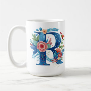 Beker met bloemmotief en letter R en naam naar keu Koffiemok
