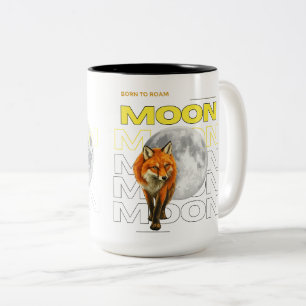 Beker met 'Born to Roam' vos en maan Tweekleurige Koffiemok