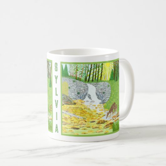 Beker met boslandschap en tekst koffiemok (Voorkant rechts)
