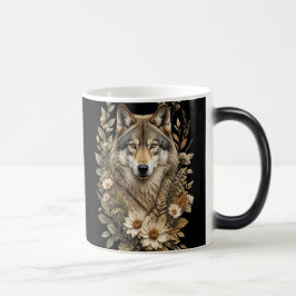 Beker met een majestueuze wolf en bloemrijke natuu magische mok