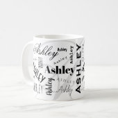 Beker met eigen naam Ashlley zwart wit Koffiemok (Voorkant links)