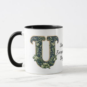 Beker met eigen naam en groen bladmonogram mok