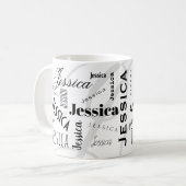 Beker met eigen naam Jessica Zwart Wit Koffiemok (Voorkant links)