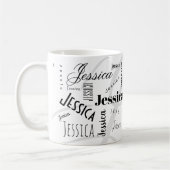 Beker met eigen naam Jessica Zwart Wit Koffiemok (Links)