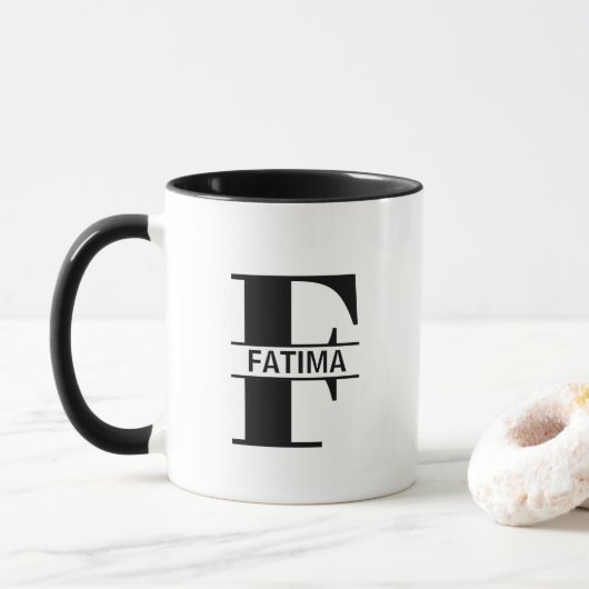 Beker met eigen naam letter 'F' Mok (Met donut)