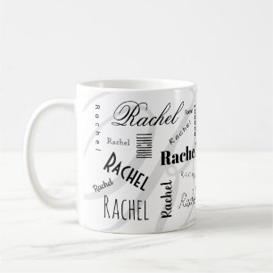 Beker met eigen naam Rachel Zwart Wit Koffiemok