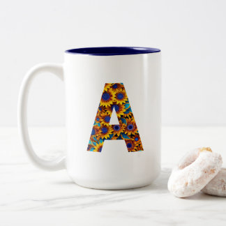 Beker met letter A en zonnebloemen Tweekleurige Koffiemok