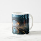 Beker met nevelige bosspoorweglantaarnpassage koffiemok (Voorkant rechts)