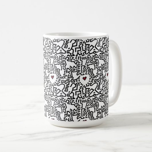 Beker met rood hart – Keith Haring Inspired Koffiemok (Voorkant rechts)